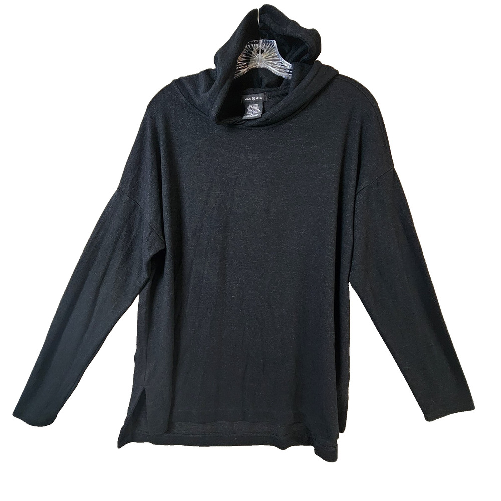 Max & Mia Hooded Long Sleeve Top Sweater Women Large Black Rayon/Poly